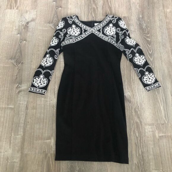 Vintage Adrienne Vittadini Petite Sz 2 Black Sheath Beaded Elegant Dress Womens - Picture 1 of 12